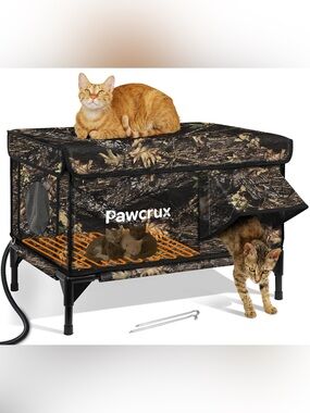 Pawcrux Heated Outdoor Cat Bed in Camouflage